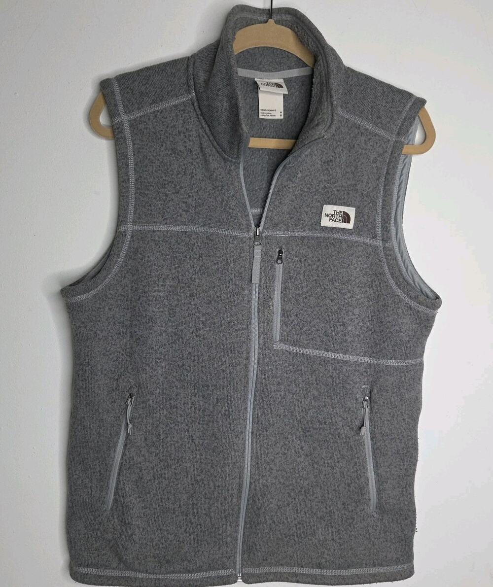 The North Face Full Zip Vest Men M Gray Fleece Hiking Outdoor